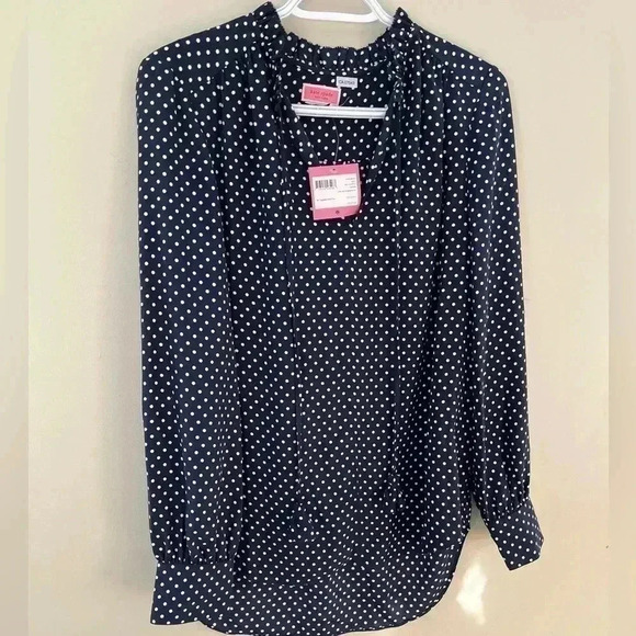 [S]Kate  Spade Dark Navy Blue Polka Dot LS Blouse - Picture 4 of 13